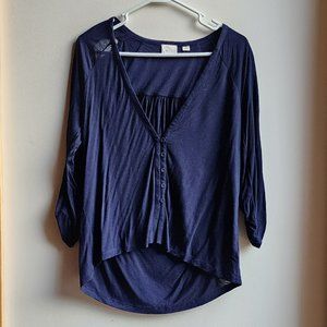 Anthropologie Navy Blue Long Sleeve V-Neck Jersey With Cut-Outs Size Small